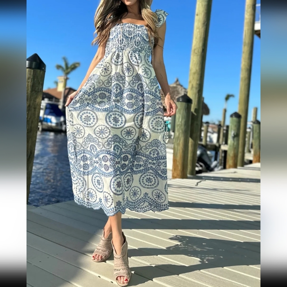 Sunday Up Embroidered Ruffle Midi Dress - Picture 3 of 6